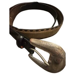 Resistol Brand Western-Style Leather Belt Western Style Silver Floral Buckle